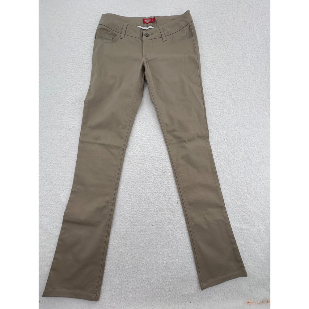 Dickies Girl Women Khaki Slim Fit Low Rise Pants Tan Workwear HH164 Size 7